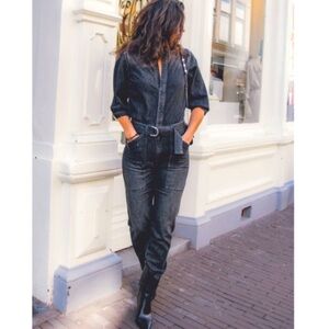 BA&SH Frida Washed Black Denim Cotton Jumpsuit